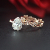 1.5ct Pear Cut VVS1 Diamond Engagement Ring 14k Rose Gold Finish Halo Bridal Set