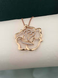 0.5ct Round Cut Diamond Rose Flower Design Pendant Chain 14k Yellow Gold Finish