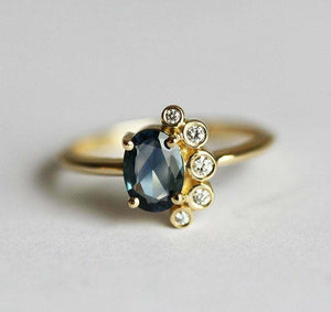 1.3ct Oval Blue Sapphire Solitaire Bezel Set Half Halo Ring 14k Yellow Gold Over