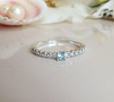 1.2ct Round Cut Blue Aquamarine Solitaire with Accent Ring 14k White Gold Finish