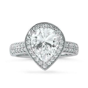 2.4ct Pear Cut Diamond Engagement Ring Accent Halo Solitaire 14k White Gold Over