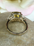 1.3ct Cushion Cut Yellow Sapphire 3 Stone Engagement Ring 14k White Gold Finish