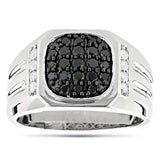 2Ct Round Cut Black Diamond Cluster Men Engagement Ring 14K White Gold Finish