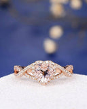 1.3ct Heart Cut Peach Morganite Engagement Ring 14k Rose Gold Over Halo Infinity