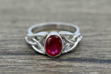 2ct Oval Cut Pink Ruby Engagement Ring Celtic Trinity Knot 14k White Gold Finish