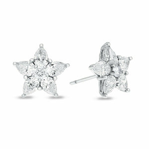 2.9ct Stud Earrings Round Pear Cut Diamond Floral Cocktail 14k White Gold Finish