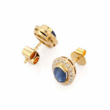 1.75ct Stud Earrings Oval Cut Blue Sapphire Stylish Halo 14k Yellow Gold Finish