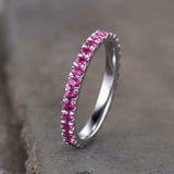 2ct Wedding Ring Band Round Cut Pink Ruby Full Eternity 14k White Gold Finish