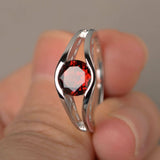 1ct Round Cut Red Garnet Split Shank Promise Engagement Ring 14k White Gold Over