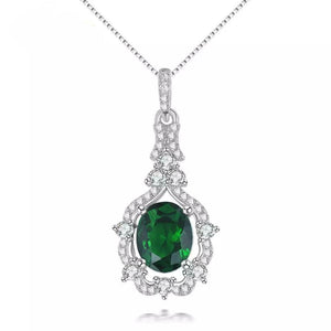 2ct Green Emerald Pendant Oval Cut Vintage Inspired 14k White Gold Over NO CHAIN