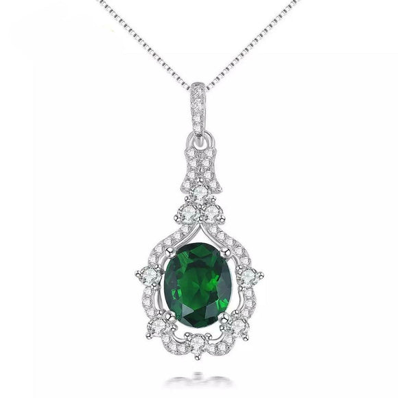 2ct Green Emerald Pendant Oval Cut Vintage Inspired 14k White Gold Over NO CHAIN