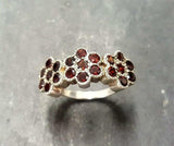 2.6ct Engagement Ring Round Cut Red Garnet Floral Design 14k White Gold Finish