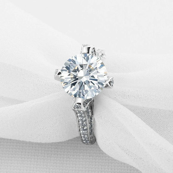 2.8ct Round Cut Diamond Engagement Ring Solitaire with Accent 14k WhiteGold Over