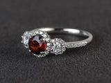 2ct Round Cut Red Garnet Engagement Ring 14k White Gold Finish Trilogy Diamond