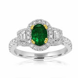 2.5ct Oval Cut Green Emerald Engagement Ring Halo Trilogy 14k White Gold Finish