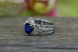 1ct Heart Cut Blue Sapphire Engagement Ring Celtic Trinity 14k White Gold Finish