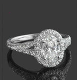 1.78ct Oval Cut Diamond Engagement Ring Split Shank Halo 14k White Gold Finish