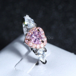 1ct Heart Cut Simulated Pink Sapphire Halo Engagement Ring 14k White Gold Plated