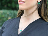 1.5ct Green Emerald Pendant Princess Diamond Halo 14k White Gold Finish NO CHAIN