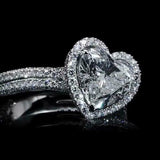 5.5ct Tilted Heart Cut Diamond Halo Dual Row Shank Love Ring 14K White Gold Over