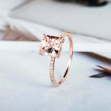 1.5ct Princess Cut Morganite Accents with Solitaire Ring 14k Rose Gold Finish