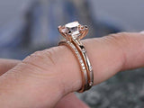 2ct Princess Cut Peach Morganite Engagement Ring 14k Rose Gold Finish Bridal Set