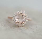 2ct Round Cut Peach Morganite Engagement Ring Diamond Floral 14k RoseGold Finish