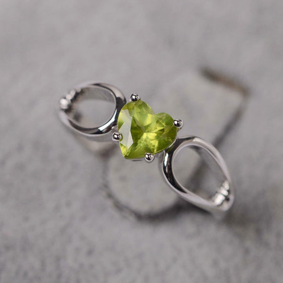 1ct Engagement Ring Heart Cut Green Peridot Split Shank 14k White Gold Finish