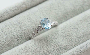 1.2ct Oval Cut Blue Aquamarine Solitaire with Accents Ring 14k White Gold Finish