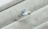 1.2ct Oval Cut Blue Aquamarine Solitaire with Accents Ring 14k White Gold Finish