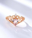 1ct Pear Cut Peach Morganite Milgrain Princess Crown Ring 14k Rose Gold Finish