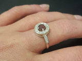 1ct Engagement Ring Round Cut Pink Ruby Round Diamond Halo 14k White Gold Finish