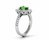 2ct Oval Green Emerald Floral Cluster Halo Engagement Ring 14k White Gold Finish