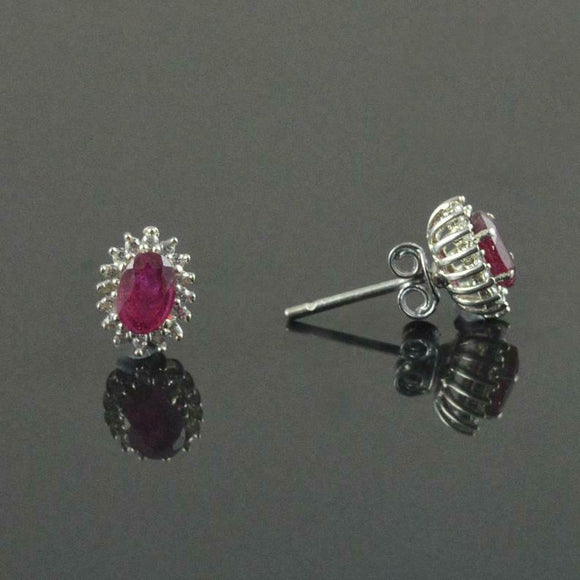 2ct Stud Earrings Oval Cut Pink Ruby Diamond Floral Halo 14k White Gold Finish