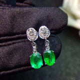 2ct Oval Cut Green Emerald Diamond Stylish Drop Earrings 14k White Gold Finish