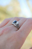 1ct Pear Black Diamond Engagement Ring Floral Petal Solitaire 14k WhiteGold Over