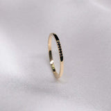 0.09ct Round Cut Black Diamond Wedding Band Minimalist 14k Yellow Gold Finish