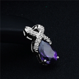 2Ct Pear Cut Purple Amethyst Diamond Alpha Pendant 14K White Gold Over NO CHAIN