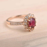 2ct Oval Cut Pink Ruby Engagement Ring Halo Floral Solitaire 14k RoseGold Finish