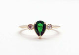 1.3ct Engagement Ring Pear Cut Green Emerald Three Stone 14k Yellow Gold Finish