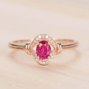 1.2ct Oval Pink Ruby Engagement Ring Diamond Halo Solitaire 14k Rose Gold Finish