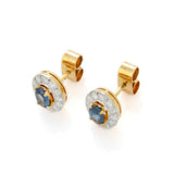 1.56ct Stud Earrings Oval Cut Blue Sapphire Halo Design 14k Yellow Gold Finish