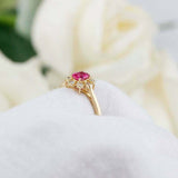 1.5ct Oval Cut Pink Ruby Engagement Ring Diamond Halo Women 14k Yellow Gold Over