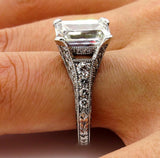 4Ct Emerald Cut Diamond Mligrain Vintage Engagement Ring 14K White Gold Finish