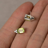 2ct Emerald Cut Green Peridot Diamond Elegant Stud Earrings 14k WhiteGold Finish