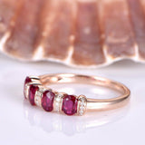 3ct Oval Cut Pink Ruby Eternity Promise Wedding Band Ring 14k Rose Gold Finish