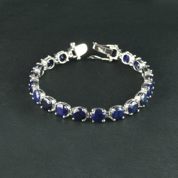 10ct Round Cut Blue Sapphire Elegant Tennis Bracelet 14k White Gold Finish