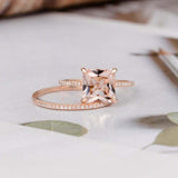 2ct Princess Cut Peach Morganite Engagement Ring Bridal Set 14k Rose Gold Finish