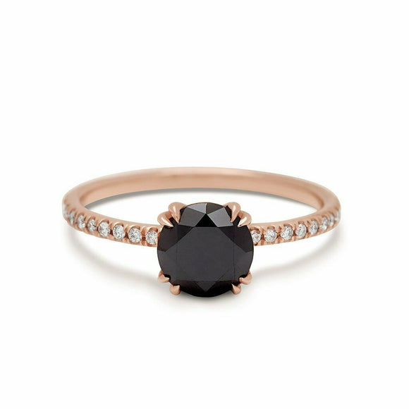 1ct Round Cut Black Diamond Engagement Ring 14k Rose Gold Over Accents Solitaire