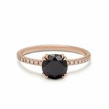 1ct Round Cut Black Diamond Engagement Ring 14k Rose Gold Over Accents Solitaire